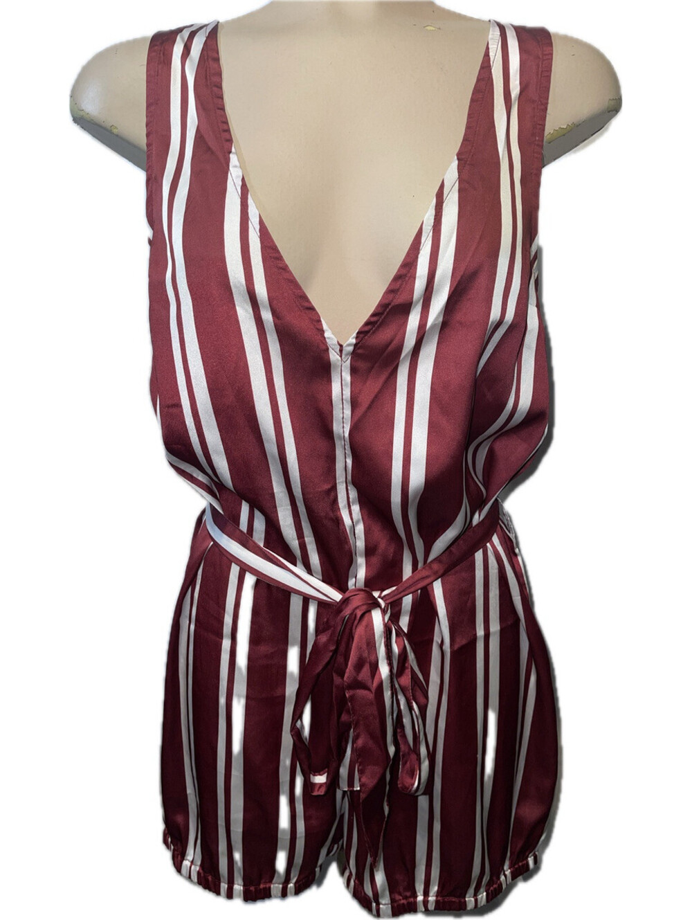 Anthropologie Women's Sz Medium Jumper Romper Maroon Shorts Silky Pajama $98 NWT